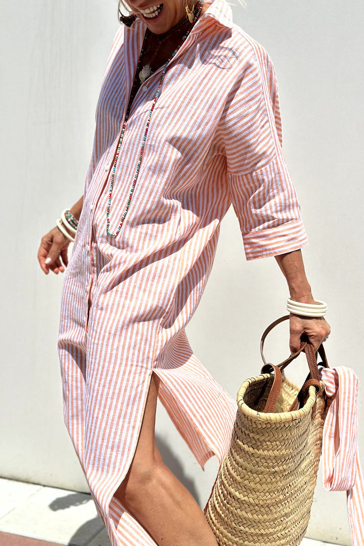 Sophia™ | Elegant Striped Shirt Dress