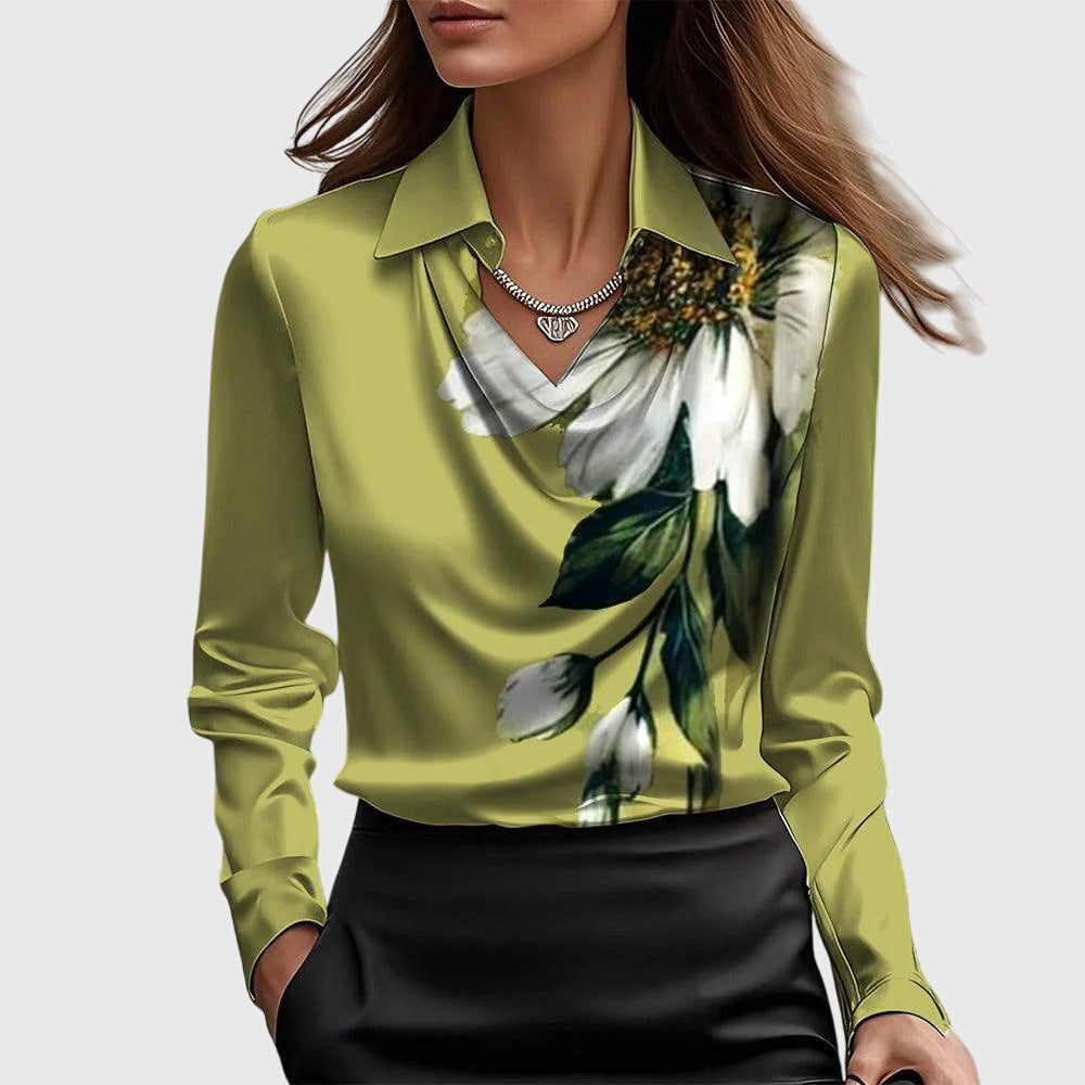 Sylvie | Blouse with Luxurious Sheen and Pleated Neckline